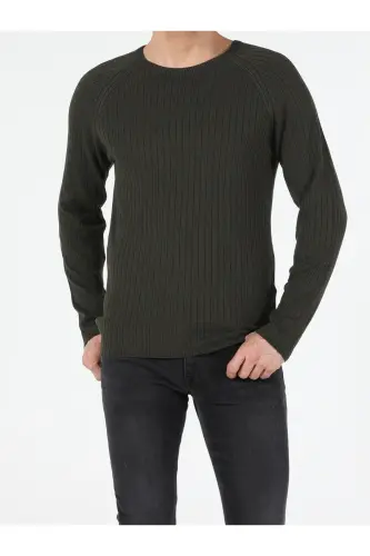 Slim Fit Yuvarlak Yaka Erkek Yeşil Kazak-Q1.V1_KHA 