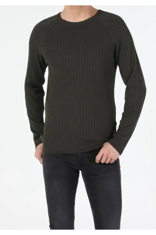 Slim Fit Yuvarlak Yaka Erkek Yeşil Kazak - Q1.V1_KHA - COLIN'S