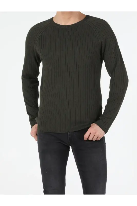 Slim Fit Yuvarlak Yaka Erkek Yeşil Kazak-Q1.V1_KHA - COLIN’S