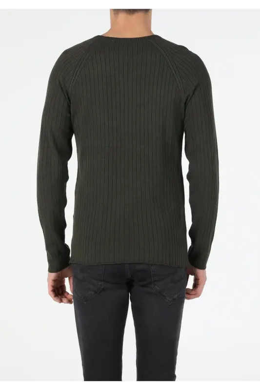 Slim Fit Yuvarlak Yaka Erkek Yeşil Kazak - Q1.V1_KHA - 2