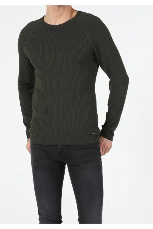 Slim Fit Yuvarlak Yaka Erkek Yeşil Kazak - Q1.V1_KHA - 3