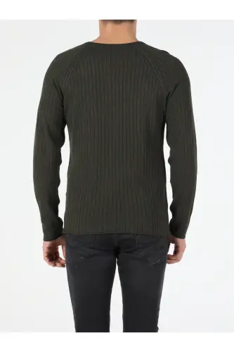 Slim Fit Yuvarlak Yaka Erkek Yeşil Kazak-Q1.V1_KHA - COLIN’S (1)