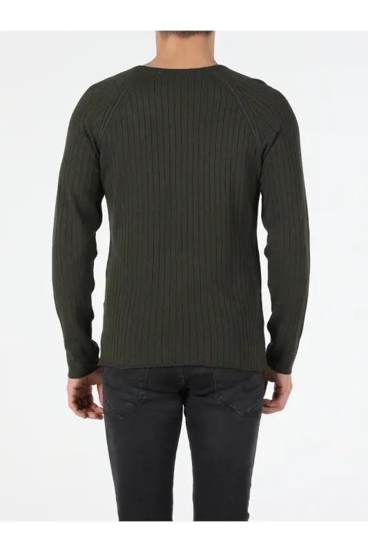 Slim Fit Yuvarlak Yaka Erkek Yeşil Kazak-Q1.V1_KHA - 2