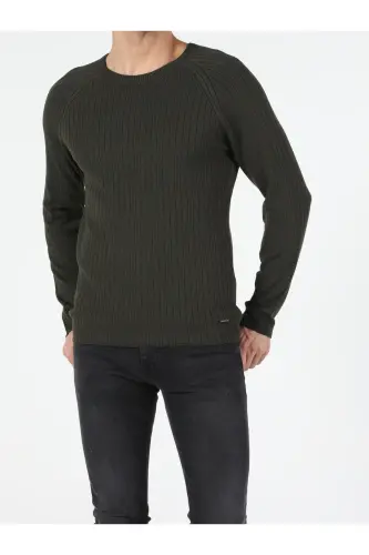 Slim Fit Yuvarlak Yaka Erkek Yeşil Kazak-Q1.V1_KHA - 3