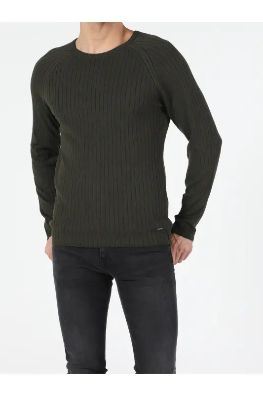 Slim Fit Yuvarlak Yaka Erkek Yeşil Kazak-Q1.V1_KHA - 3