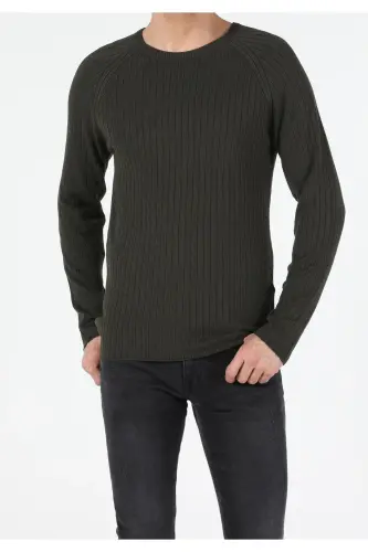 Slim Fit Yuvarlak Yaka Erkek Yeşil Kazak - Q1.V1_KHA 