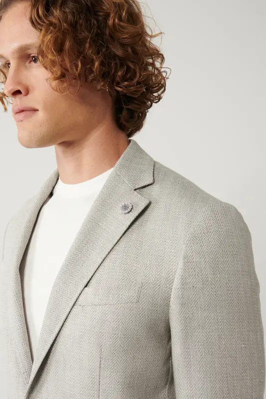 Slim fit, zig'ir aralashmasi kostyum jaketi. - 2