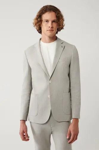 Slim fit, zig'ir aralashmasi kostyum jaketi. - 3