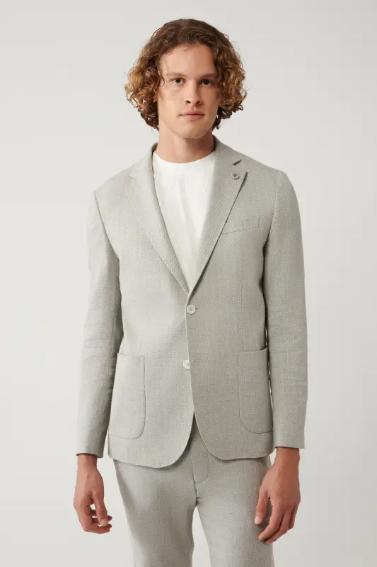 Slim fit, zig'ir aralashmasi kostyum jaketi. - 3