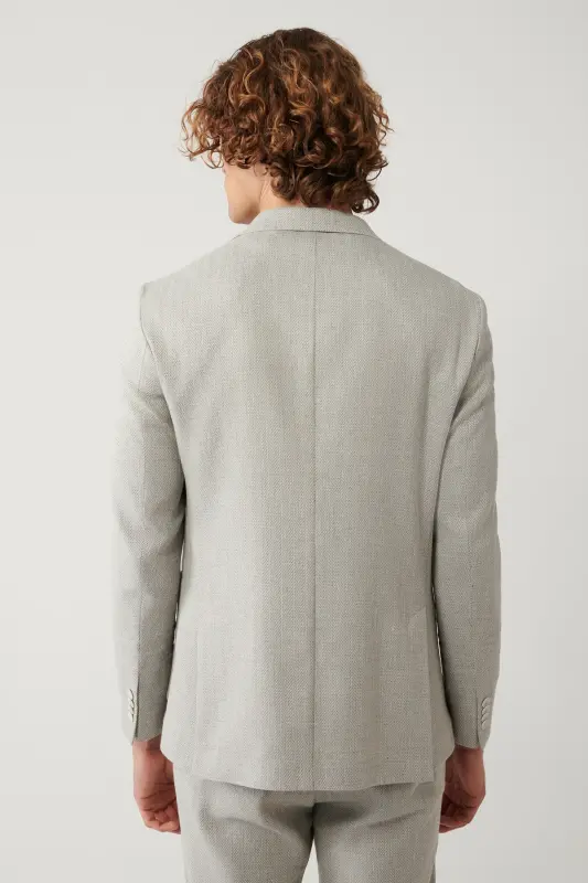 Slim fit, zig'ir aralashmasi kostyum jaketi. - 4