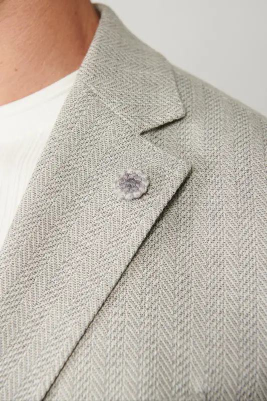 Slim fit, zig'ir aralashmasi kostyum jaketi. - 5