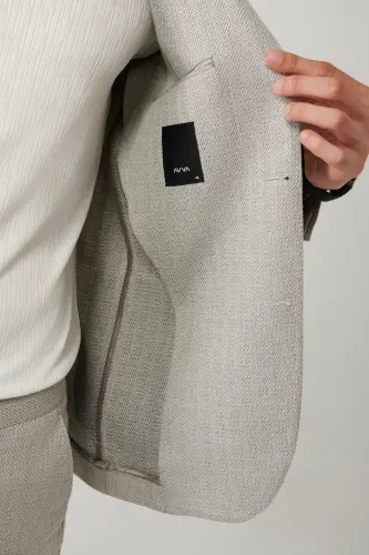 Slim fit, zig'ir aralashmasi kostyum jaketi. - 6