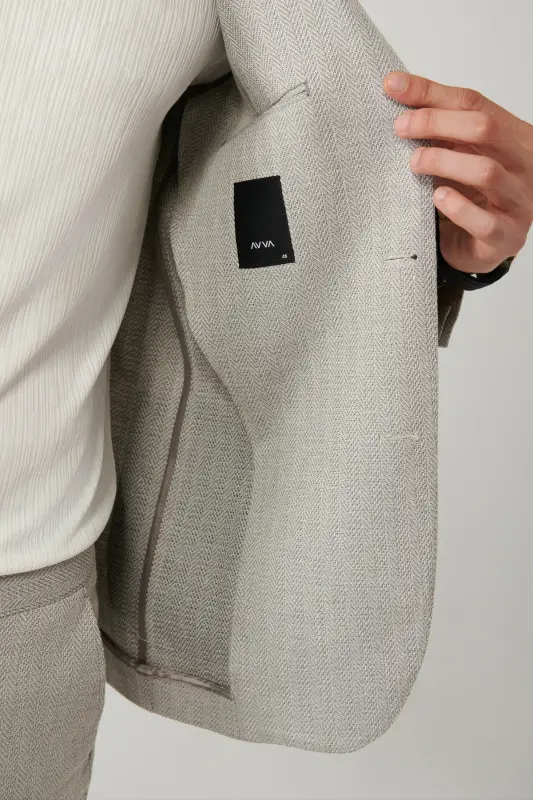Slim fit, zig'ir aralashmasi kostyum jaketi. - 6