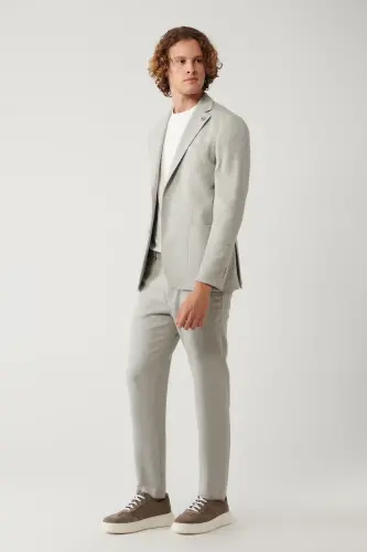 Slim fit, zig'ir aralashmasi kostyum jaketi. - 7