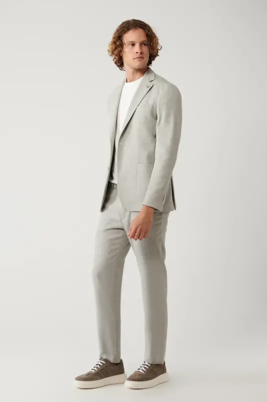 Slim fit, zig'ir aralashmasi kostyum jaketi. - 7