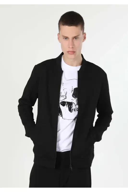 Slim Fit Zipper Black Men's Jacket - 3