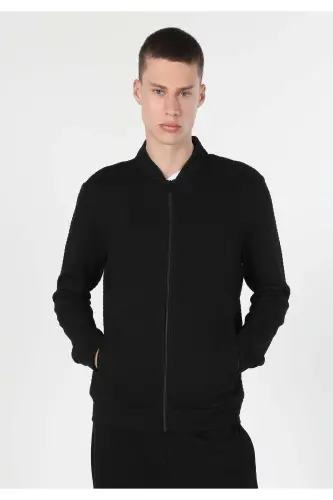 Slim Fit Zipper Black Men's Jacket - 4