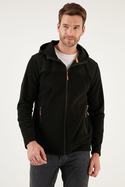 Slim Fit Zippered Hooded Fleece Jacket with Sherpa Lining for Men JACKET 5906044 - 21