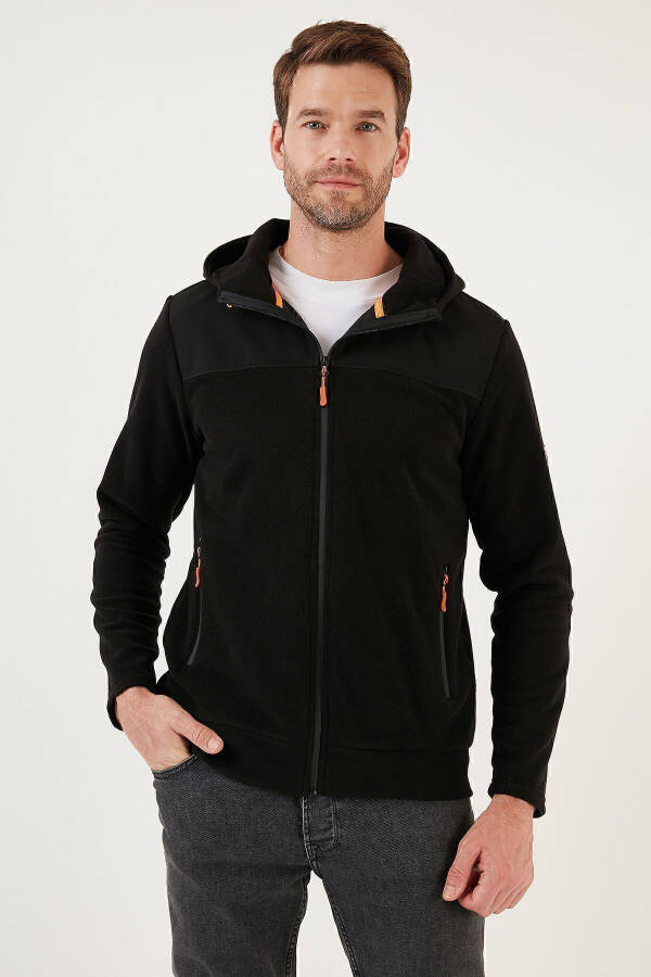 Slim Fit Zippered Hooded Fleece Jacket with Sherpa Lining for Men JACKET 5906044 - 22