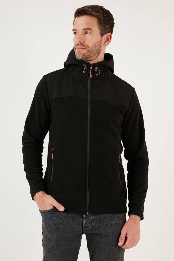 Slim Fit Zippered Hooded Fleece Jacket with Sherpa Lining for Men JACKET 5906044 - 23