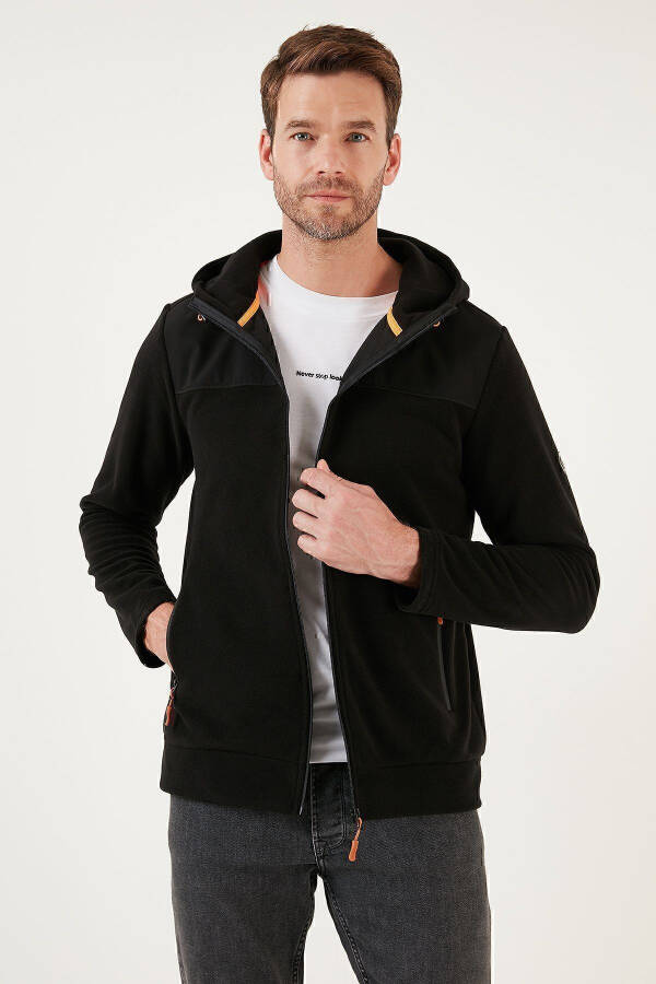 Slim Fit Zippered Hooded Fleece Jacket with Sherpa Lining for Men JACKET 5906044 - 19