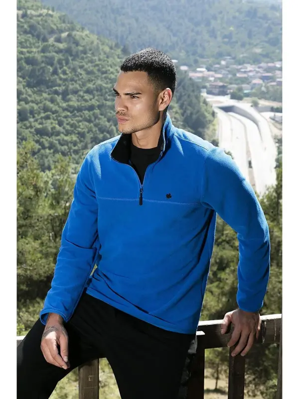 Slim Fit Zippered Stand-Up Collar Winter Fleece Lined Polar 5906001-Blue - LC WAIKIKI