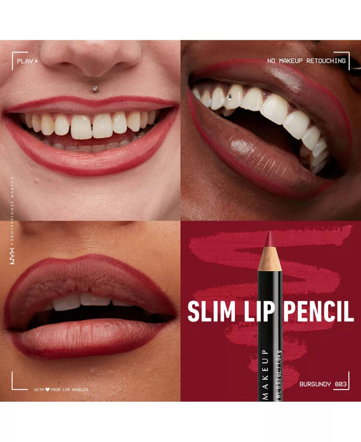 Slim Lip Pencil Creamy Long-Lasting Lip Liner Burgundy - 4