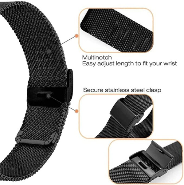 Slim Mesh Stainless Steel Quick Release Compatible with TOOBUR IDW17/TOZO S5 S2 Smartwatch, Replacement Wristband Sports Straps Bracelet Adjustable Watch Band Women Men Strap with Quick Release Pins - 3