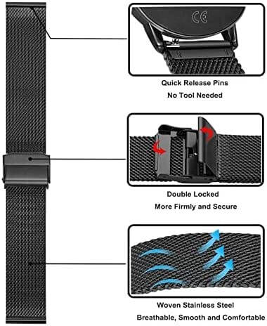 Slim Mesh Stainless Steel Quick Release Compatible with TOOBUR IDW17/TOZO S5 S2 Smartwatch, Replacement Wristband Sports Straps Bracelet Adjustable Watch Band Women Men Strap with Quick Release Pins - 4