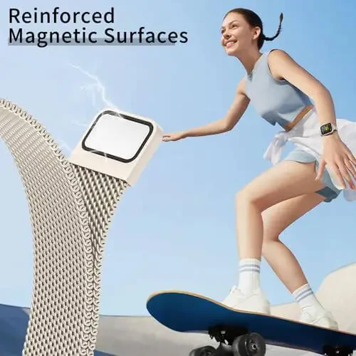 Slim Milanese Loop band compatible with Apple Watch for women, 40mm, 41mm, 38mm, 42mm, 44mm, 45mm, 46mm. Stainless steel magnetic mesh strap works on iWatch Series 10, 9, 8, 7, 6, 5, 4, 3, 2, 1, SE. - 3