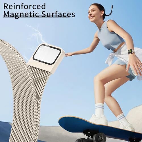 Slim Milanese Loop band compatible with Apple Watch for women, 40mm, 41mm, 38mm, 42mm, 44mm, 45mm, 46mm. Stainless steel magnetic mesh strap works on iWatch Series 10, 9, 8, 7, 6, 5, 4, 3, 2, 1, SE. - 3