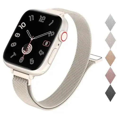 Slim Milanese Loop band compatible with Apple Watch for women, 40mm, 41mm, 38mm, 42mm, 44mm, 45mm, 46mm. Stainless steel magnetic mesh strap works on iWatch Series 10, 9, 8, 7, 6, 5, 4, 3, 2, 1, SE. - 5