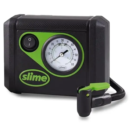 Slime 40059 Tire Inflator, Junior, Compact, Powerful, Portable Car Air Compressor, Lightweight, Analog, Flat Tire Repair, 12V, 12 min Inflation - 1