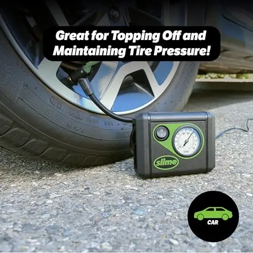 Slime 40059 Tire Inflator, Junior, Compact, Powerful, Portable Car Air Compressor, Lightweight, Analog, Flat Tire Repair, 12V, 12 min Inflation - 4