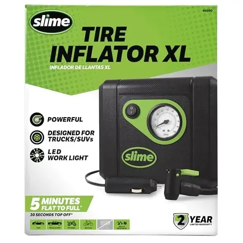 Slime Tire Inflator XL 40090, Quickly Inflates Large Tires of Trucks & SUVs, Quick Connect Air Hose & Space Saving Cord Storage, Inflates Tire in 5/7 mins 