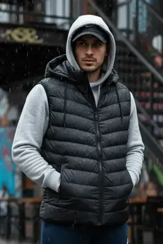 Slimfit Black Men's Puffer Vest - 1