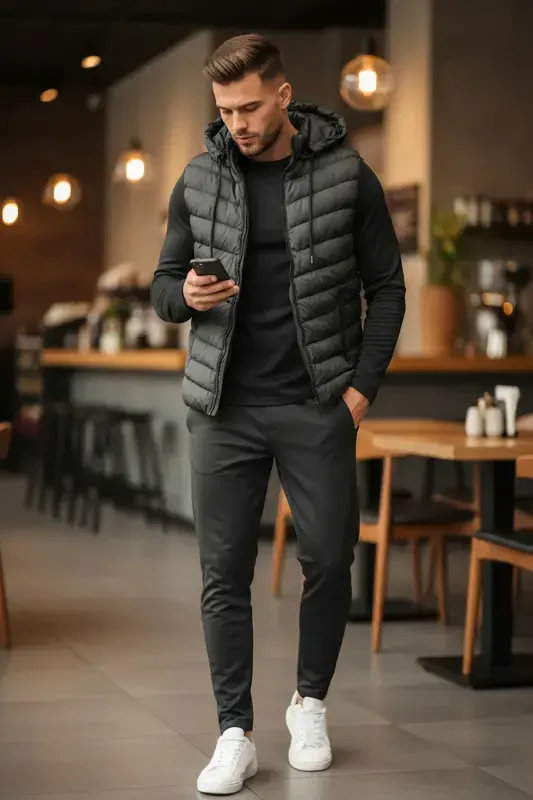Slimfit Black Men's Puffer Vest - 3