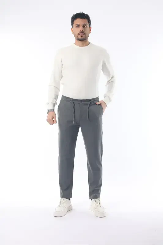 Slimfit Jogger Mevsimlik Gri Likralı Rahat Pantolon-Gri - 3
