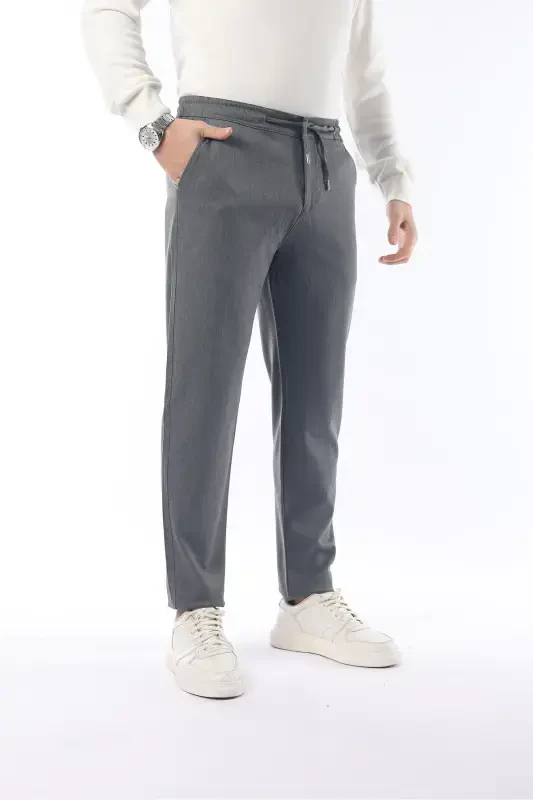 Slimfit Jogger Mevsimlik Gri Likralı Rahat Pantolon-Gri - 4