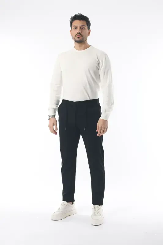 Slimfit Jogger Qishki Qora Likrali Qulay Shim - Qora - 3