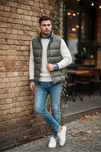 Slimfit Şişme Yelek - Haki Erkek Şişme Yelek - MODACIX (1)