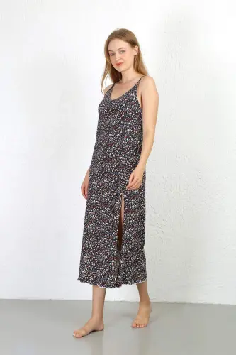Slinky Maxi Slip Dress with Lace Up Detail in Ink 90129 - 6