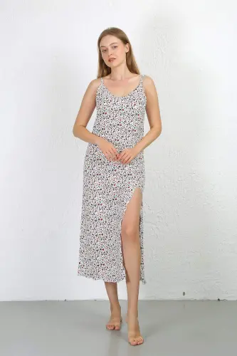 Slip-On Long Slit Viscose Nightgown 90129 White - 5