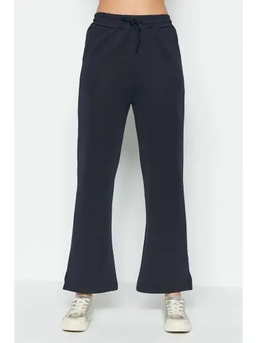 Slit Detail Flared Leg Sweatpants 843 Navy-Navy - 4