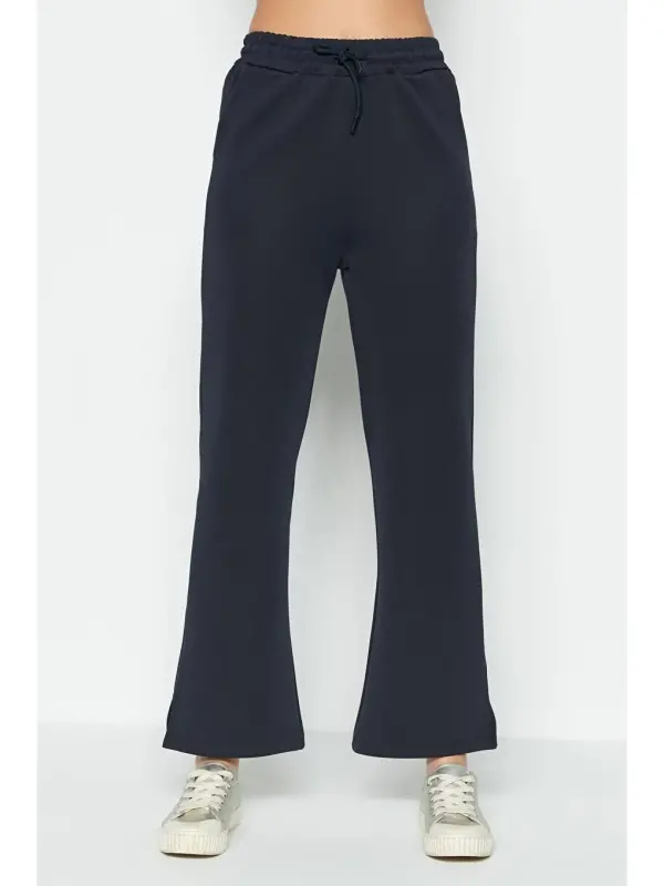 Slit Detail Flared Leg Sweatpants 843 Navy-Navy - 4