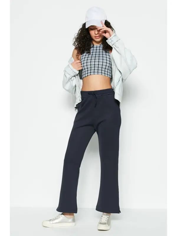 Slit Detail Flared Leg Sweatpants 843 Navy-Navy - LC WAIKIKI