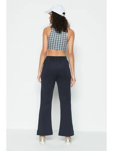 Slit Detail Flared Leg Sweatpants 843 Navy-Navy - 3
