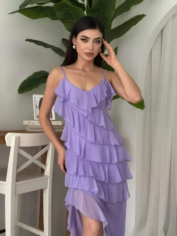 Slit Detailed Dress with Pleats - BÜYÜKBEDENIZ