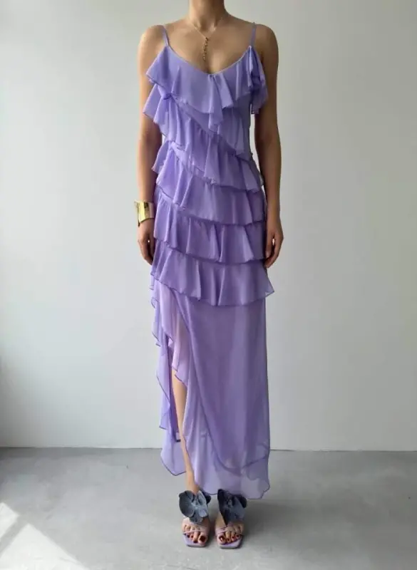 Slit Detailed Dress with Pleats - 2