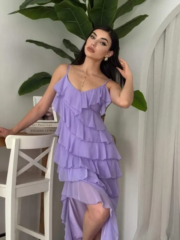 Slit Detailed Dress with Pleats - 3